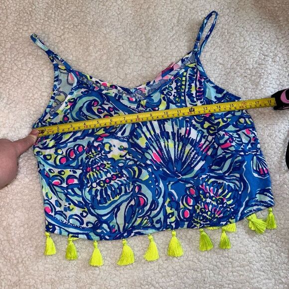 Lilly Pulitzer Ramona Crop Tassel Top Blue Ceviche Pattern Women’s Size 0 EUC - Picture 7 of 9